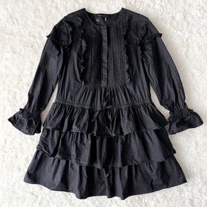 English Factory Woman Black Poplin Tiered Ruffle Mini Dress MEDIUM Whimsigoth